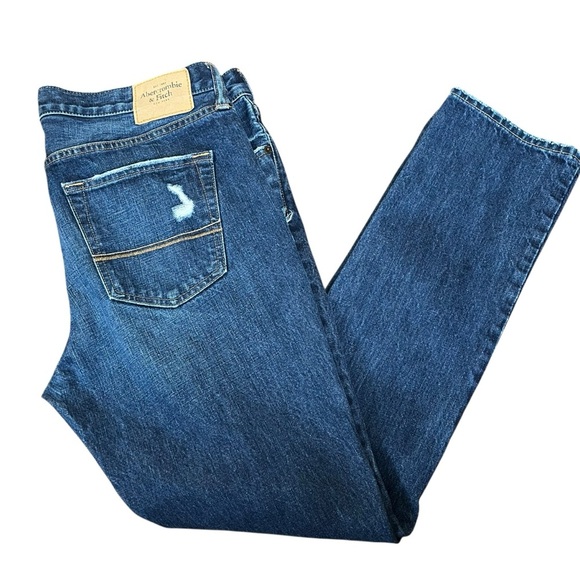 Abercrombie & Fitch Men’s 38x32 The Skinny Jean Dark Wash Distressed Button Fly - Picture 6 of 14